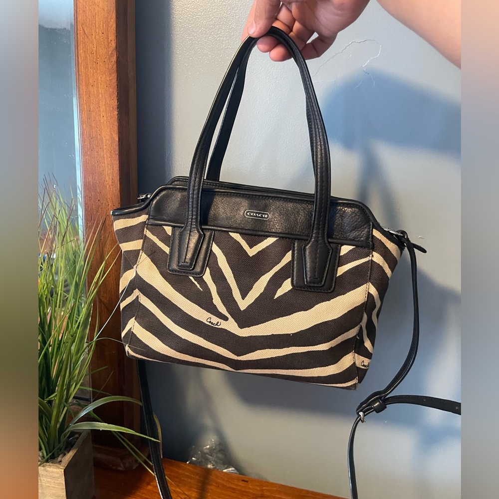 Coach Zebra Pattern Satchel in Black and Tan